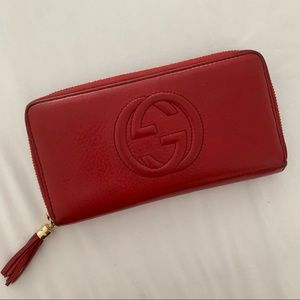 Gucci Soho Red Leather Zip Around Wallet